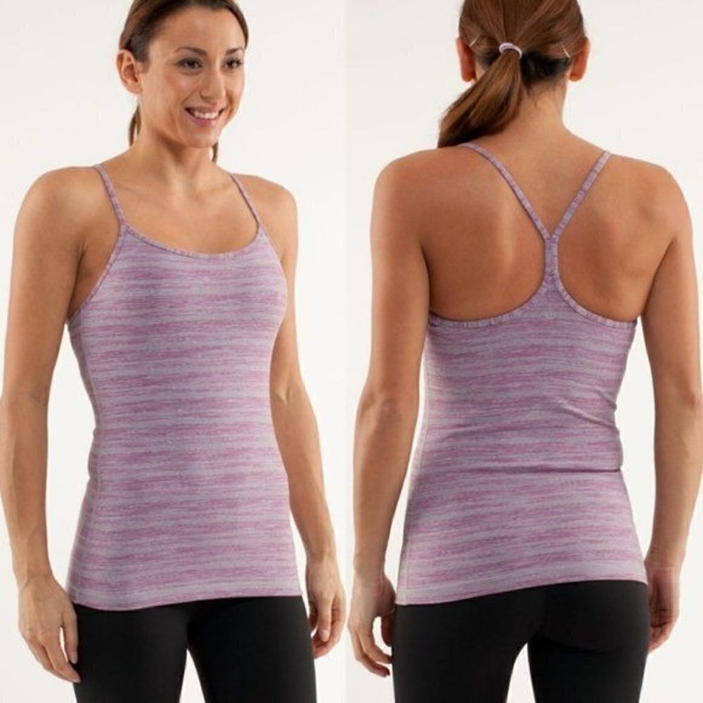 Lululemon‎ Power Y Muted Mauve Stripes Galore Athletic Tank Top 6